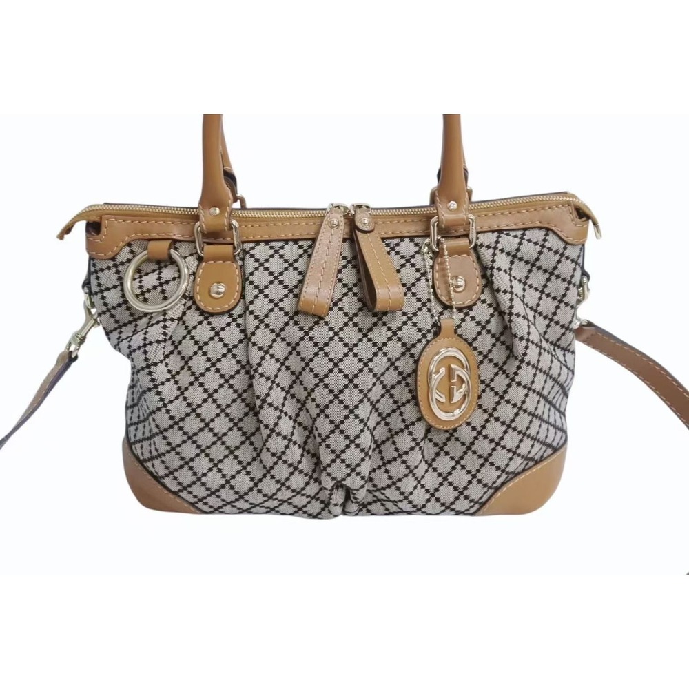 Gucci Beige GG Handbag Canvas Brown Sukey Leather Supreme
